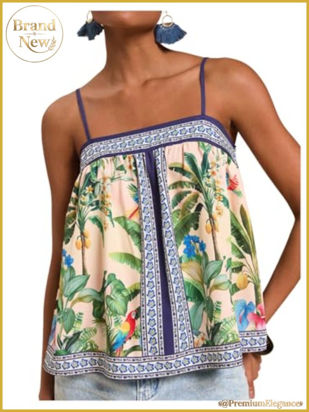 Women's Sleeveless Tank Top Tropical Floral Print Boho Summer Cami
